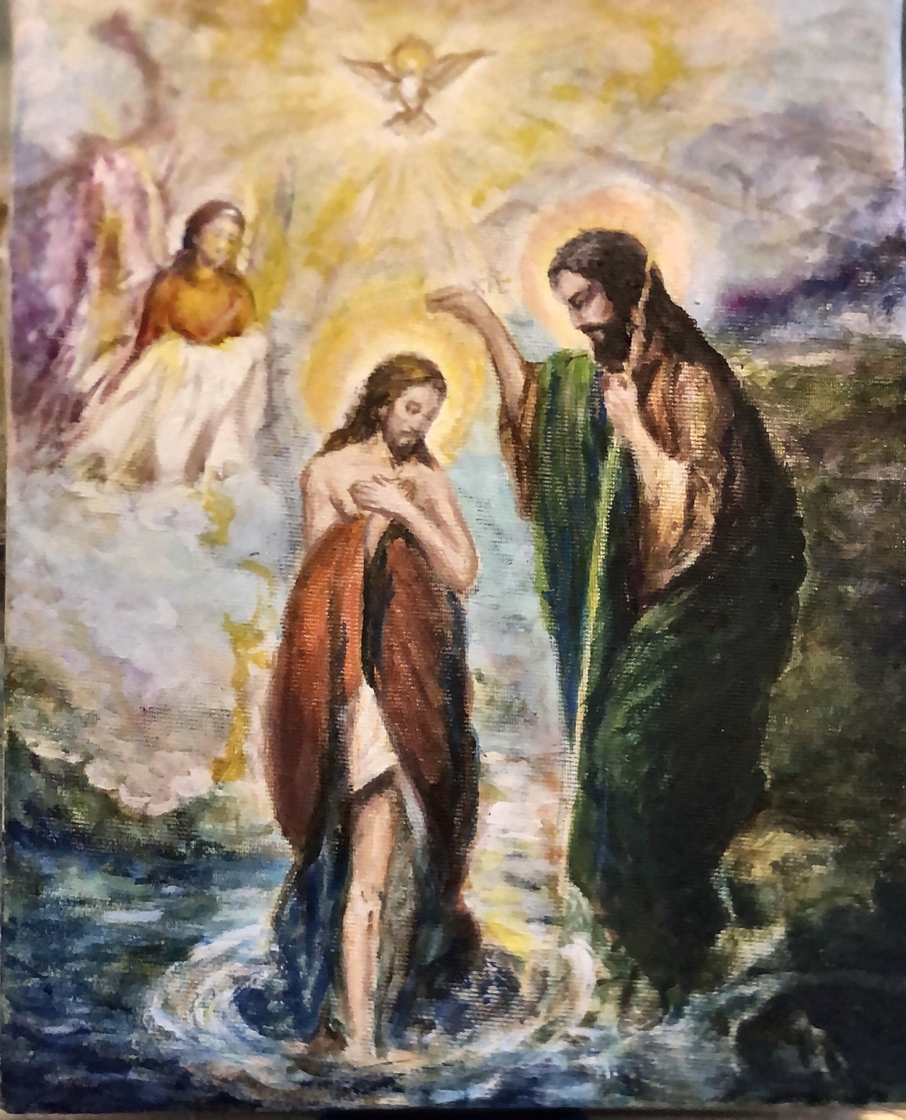 Pictura religioasa Noni Serghi reprezentand Botezul Domnului.