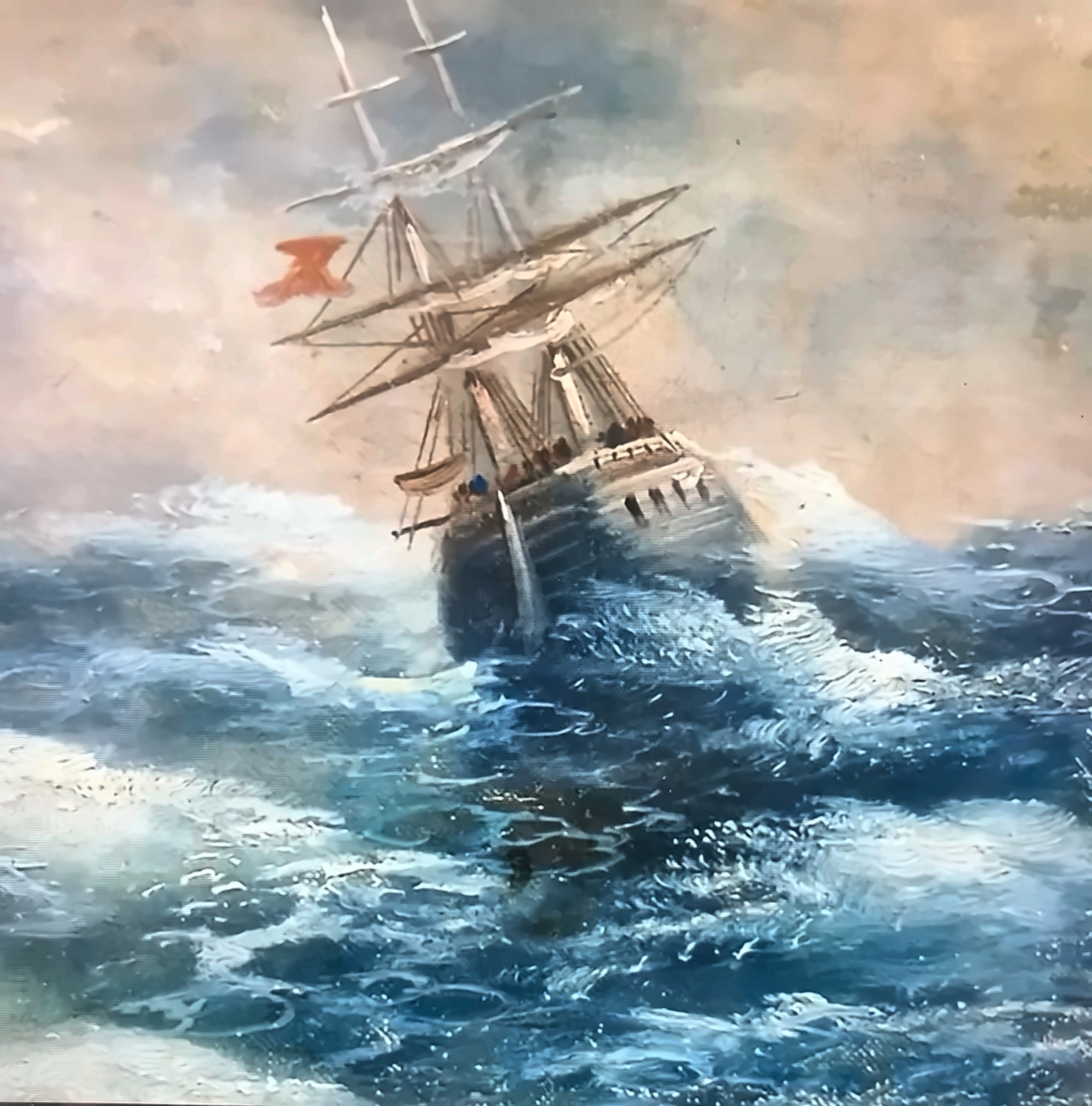 Pictura Noni Serghi cu o corabie cu vele pe mare.